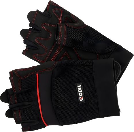 Чорні рукавички з відкритими пальцями штучна шкіра + синтетика розмір 9 Yato YT-74659