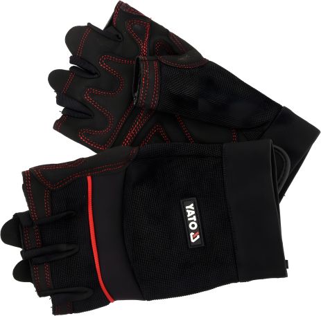 Рабочие перчатки черные с открытыми пальцами, искусственная кожа + синтетика, размер 9 Yato YT-74659