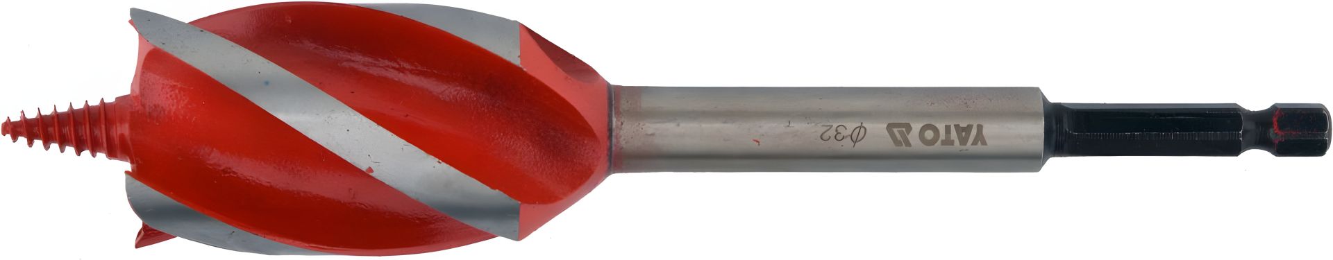 Сверло Ø 32 мм по дереву, l 165 мм с 4 пругами, HEX - 1/4" Yato YT-44690 Сверло Ø 32 мм по дереву, l 165 мм с 4 пругами, HEX - 1/4" Yato YT-44690