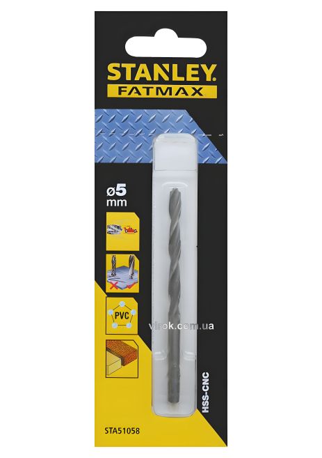 Скоростное сверло для металла, дерева, пластика 5 мм Stanley STA51058-QZ Скоростное сверло для металла, дерева, пластика 5 мм Stanley STA51058-QZ