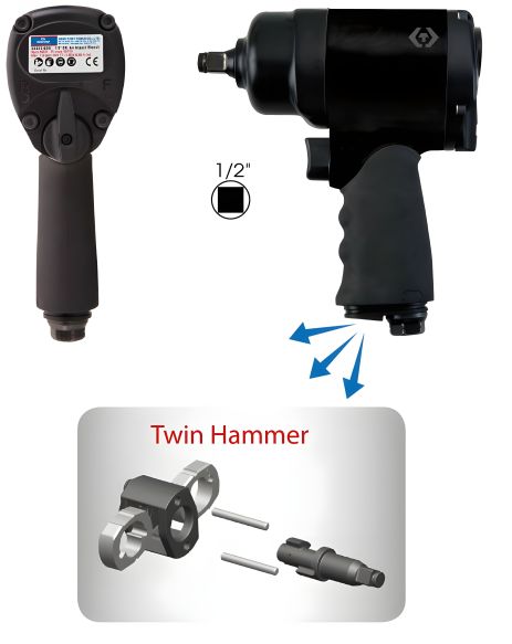 Гайковерт пневматичний 1/2" 880 Нм, подвійний молоток. Вага 2.1 кг KING TONY 33433-065 Гайковерт пневматичний 1/2" 880 Нм, подвійний молоток. Вага 2.1 кг KING TONY 33433-065