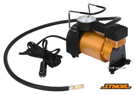 Автомобильный компрессор STHOR 12 В 120 Вт 35 л/мин 1 МПа + шланг 1 м + насадки + мешок Vorel 82107