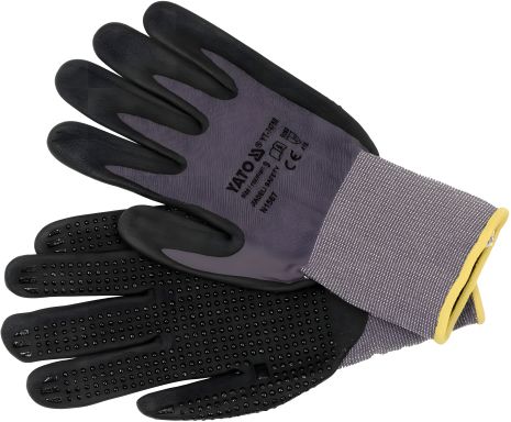 Перчатки рабочие нейлоновые покрыто вспененным нитрилом с накраплением, размер 9, черн-серые Yato YT-74758 Перчатки рабочие нейлоновые покрыто вспененным нитрилом с накраплением, размер 9, черн-серые Yato YT-74758