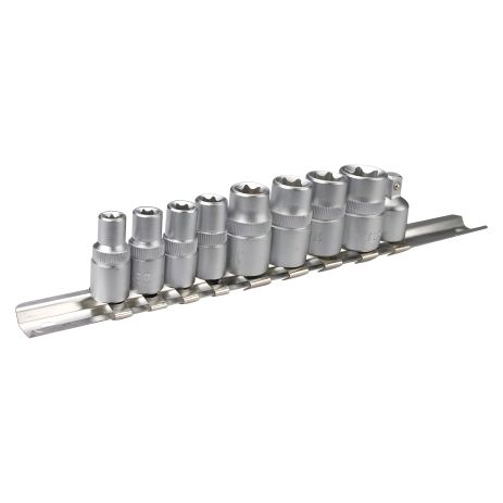 Набор головок Torx 9 шт., 1/4, 3/8, размеры: 1/4 E5, E6, E7, E8; 3/8 E10, E12, E14, E16, переходник 3/8F x 1/4M, сталь CrV Topex 39D375 Набор головок Torx 9 шт., 1/4, 3/8, размеры: 1/4 E5, E6, E7, E8; 3/8 E10, E12, E14, E16, переходник 3/8F x 1/4M, сталь CrV Topex 39D375