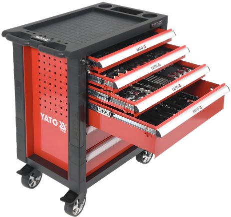 Инструментальный шкаф на колесах, 6 шуфляд, размеры 97,5x76,5x46,5 см, набор 177 элементов, Yato YT-55300