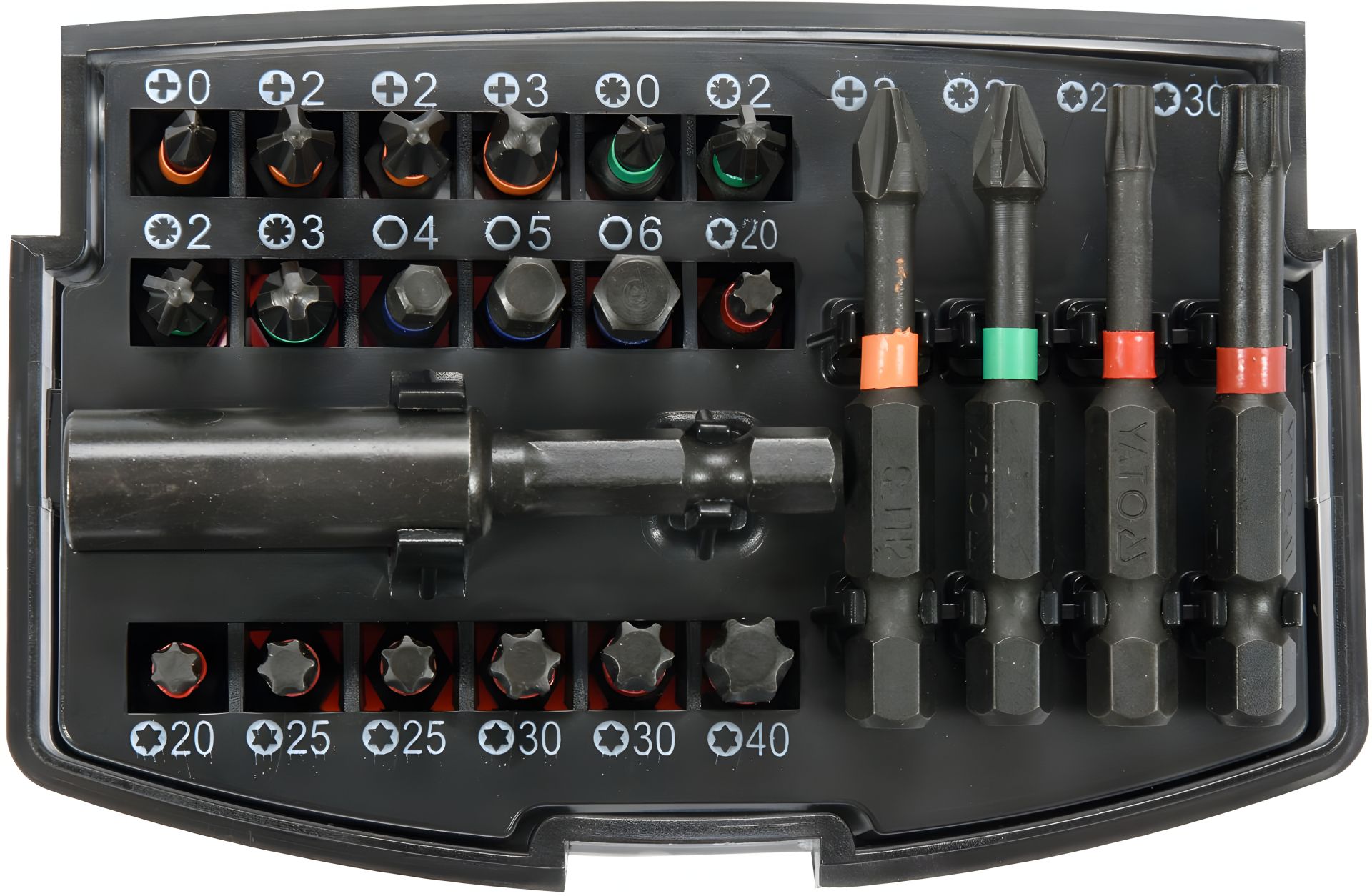 Набор ударных отверточных насадок 1/4" с магнитным держателем, 23 шт. Yato YT-04621 Набор ударных отверточных насадок 1/4" с магнитным держателем, 23 шт. Yato YT-04621