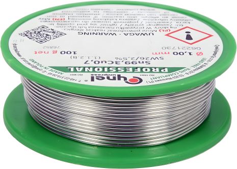 Безсвинцовый припой CYNEL Ø1 мм, Sn99,3-Cu0,7, с флюсом на катушке 100 г Vorel 76852