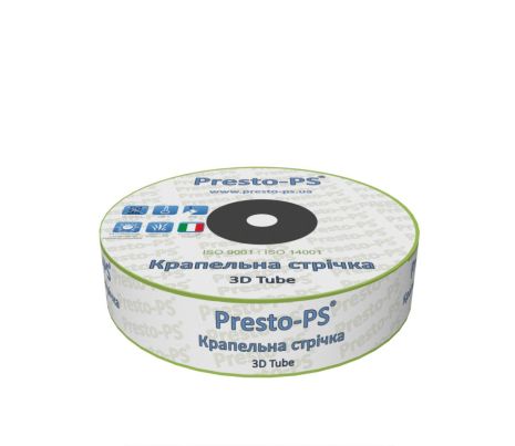 Крапельна стрічка Presto-PS емітерна 3D Tube крапельниці через 10 см, витрата 1,38 л/рік, довжина 2000 м (3D-7-10-2000)