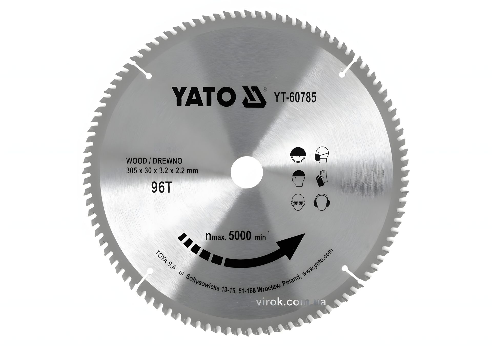 Диск пильный победитовый по дереву : 305x30x3.2x2.2 мм, 96 зубцов, R. P. M до 5000 1/мин YaTo YT-60785 Диск пильный победитовый по дереву : 305x30x3.2x2.2 мм, 96 зубцов, R. P. M до 5000 1/мин YaTo YT-60785