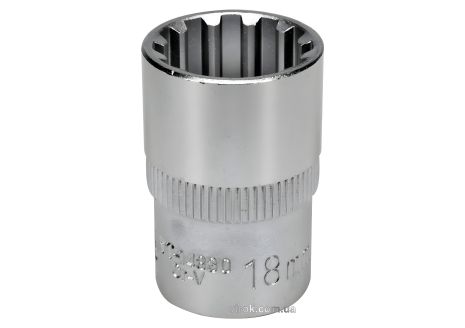 Торцева головка "Spline" квадрат 1/2", M18, довжина 38 мм, CrV, YaTo YT-14830