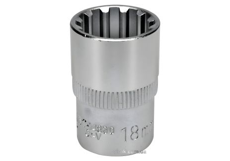 Торцева головка "Spline" квадрат 1/2", M18, довжина 38 мм, CrV, YaTo YT-14830