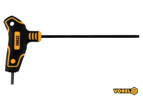 Шестигранный ключ Т-образный с шаровым наконечником HEX 3 x 100 x 72 мм Cr-V 6150 Vorel 56622