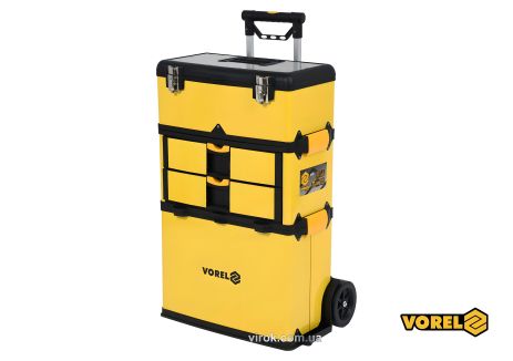 Пластиковий інструментальний ящик на колесах, 3 секції 57 х 37 х 84.5 см, телескопічна ручка 58-98 см Vorel 78738 Пластиковий інструментальний ящик на колесах, 3 секції 57 х 37 х 84.5 см, телескопічна ручка 58-98 см Vorel 78738