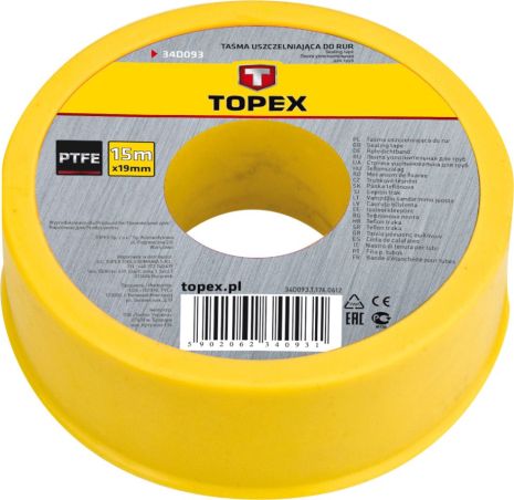 Лента уплотнительная для труб 15 м x 19 мм x 0.2 мм, PTFE Topex 34D093