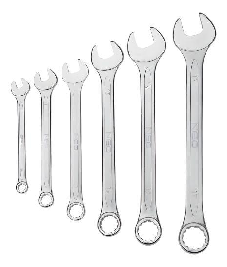 Комбіновані ключі 6-19 мм, CrV, DIN3113, сатинові, з текстильним футляром NEO 09-751