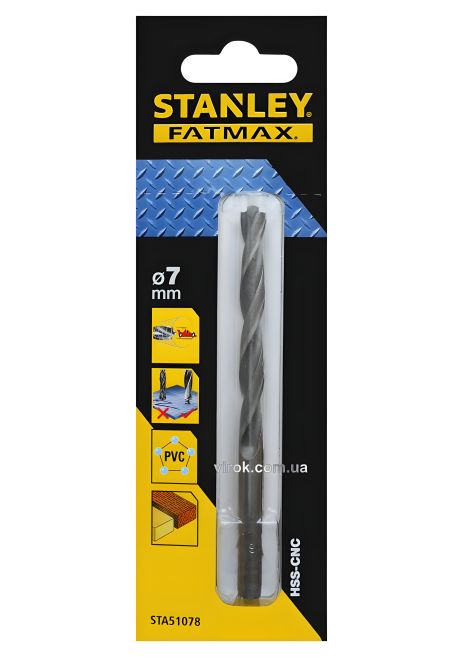 Свердло швидкісне по металу, дереву, пластику 7 мм, Stanley STA51078-QZ