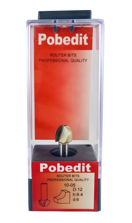 Гальова фреза по дереву напівкругла D-12 мм, d-6 мм Pobedit P-1005-06-12