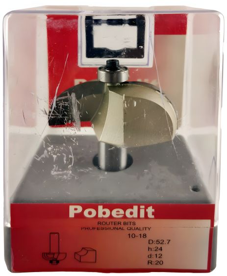 Кромкова радіусна фреза зворотна з підшипником D-52.7 мм, R-20 мм, d-12 мм Pobedit P-1018-12-20