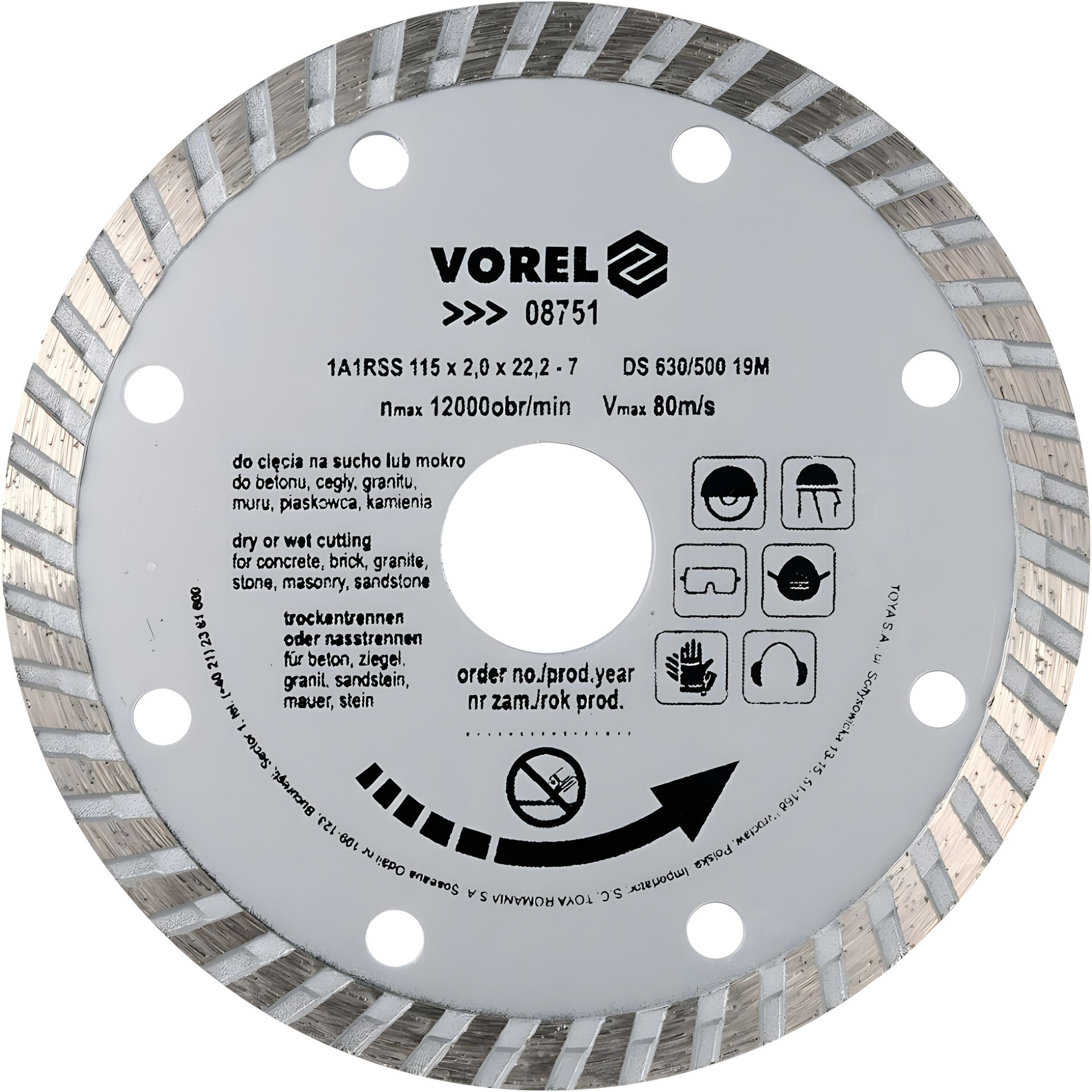 Отрезной алмазный диск "TURBO" 115 мм Vorel 08751 Отрезной алмазный диск "TURBO" 115 мм Vorel 08751