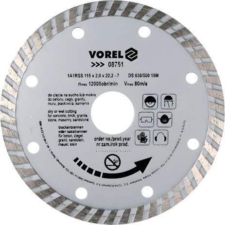 Отрезной алмазный диск "TURBO" 115 мм Vorel 08751