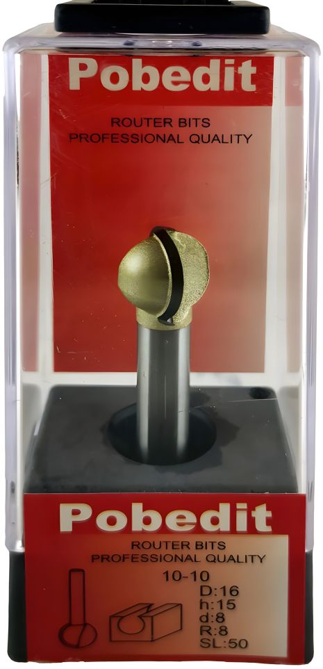 Шарообразная фреза по дереву D-16 мм, R-8 мм, d-8 мм от Pobedit P-1010-08-08