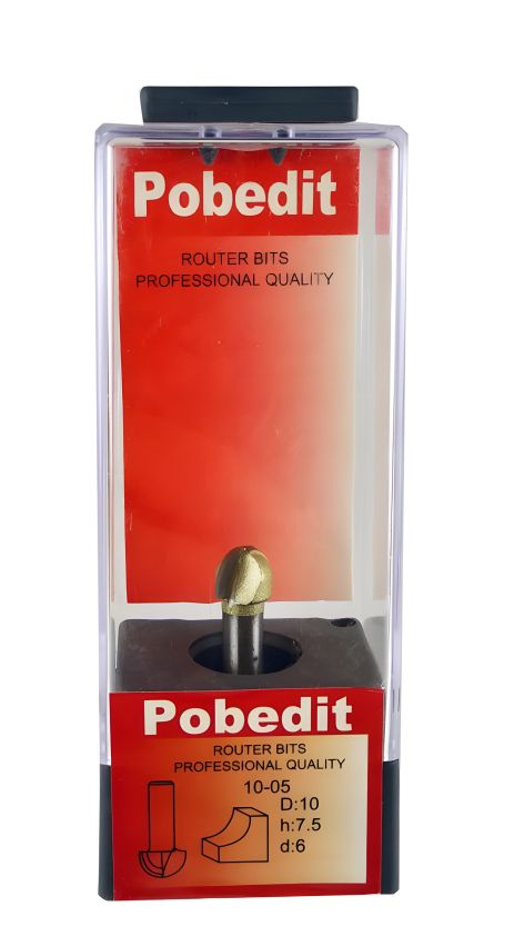 Полукруглая галтельная фреза по дереву D-10 мм, d-6 мм Pobedit P-1005-06-10