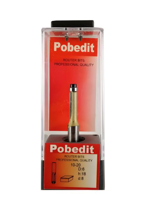 Прямая обкаточная фреза двухножевая с нижним подшипником D-6 мм, d-8 мм Pobedit P-1020-08-0618