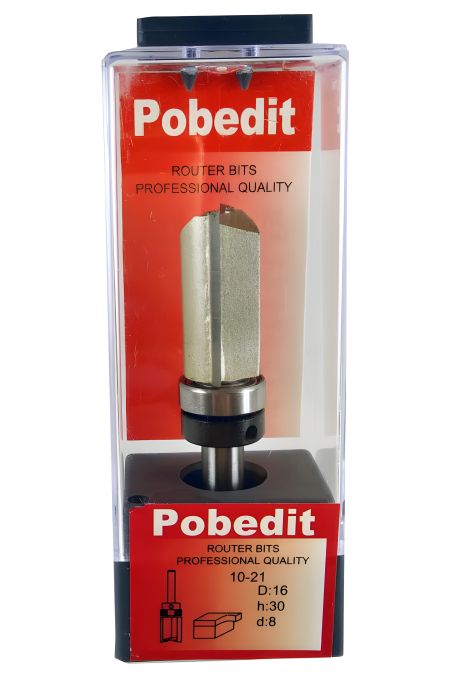 Обкаточная прямая фреза двухножевая с верхним подшипником D-16 мм, d-8 мм Pobedit P-1021-08-1630 Обкаточная прямая фреза двухножевая с верхним подшипником D-16 мм, d-8 мм Pobedit P-1021-08-1630