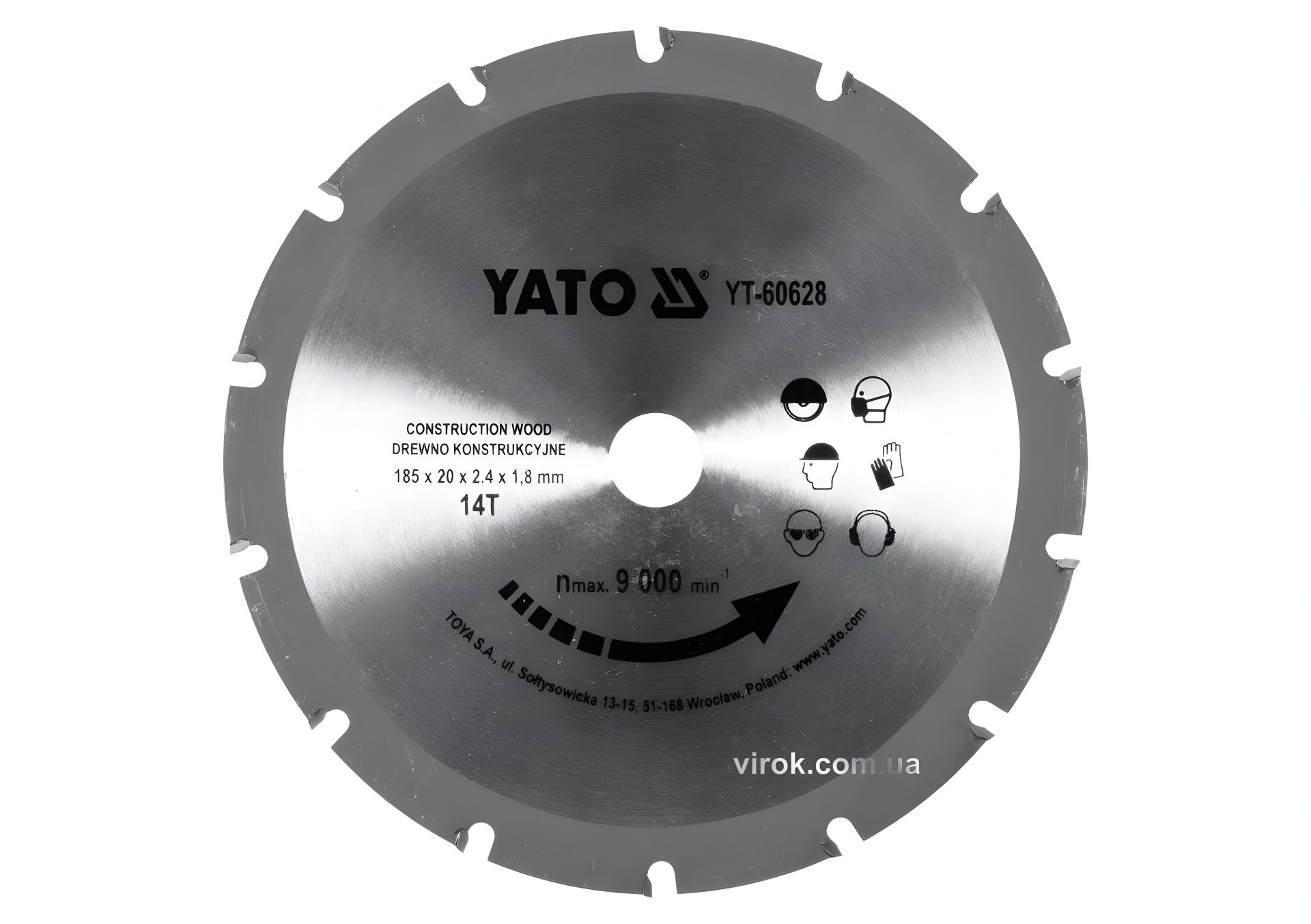 Диск пильный по дереву с гвоздями : Ø= 185х2.4x20 мм, 14 зубцов, R. P. M до 9000 1/мин YaTo YT-60628 Диск пильный по дереву с гвоздями : Ø= 185х2.4x20 мм, 14 зубцов, R. P. M до 9000 1/мин YaTo YT-60628