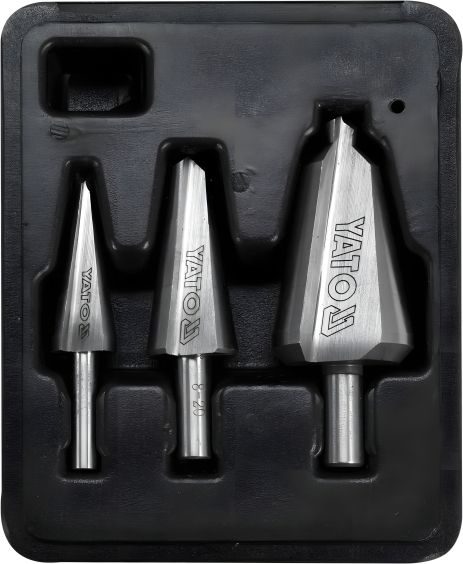 Набор конусных сверл по металлу и ПВХ HSS 4241 (Ø= 3-14 мм, 8-20 мм, 16-30 мм), 3 шт., Yato YT-44730