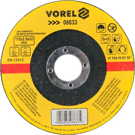 Відрізний диск по металу 115х2.5х22 мм, Vorel 08633