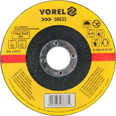 Диск отрезной по металлу 115х2,5х22 мм Vorel 08633 Диск отрезной по металлу 115х2,5х22 мм Vorel 08633