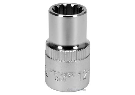 Торцева головка "Spline" 1/2" квадрат M12 довжина 38 мм, CrV у блістерній упаковці від YaTo (модель YT-14824)
