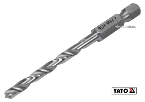 Металлическое сверло 4.2 x 75/43 мм HEX-1/4" HSS 6542 для нержавеющей легированной стали Yato YT-44867