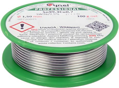 Безсвинцовый припой CYNEL, Ø1,5 мм, Sn99,3-Cu0,7, проволочный с флюсом 100 г Vorel 76854 Безсвинцовый припой CYNEL, Ø1,5 мм, Sn99,3-Cu0,7, проволочный с флюсом 100 г Vorel 76854