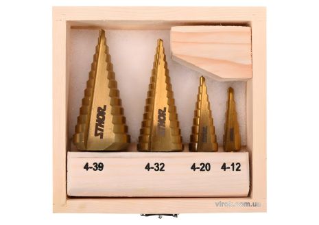 Конічні свердла ступінчасті по металу STHOR 4-39 мм HSS 4241 4 шт.