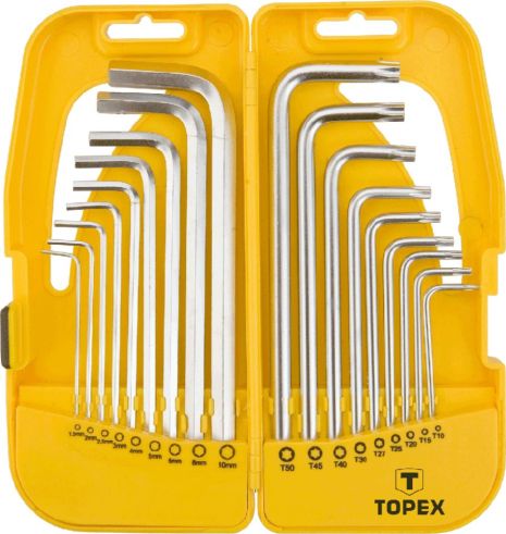 Набор коротких шестигранных ключей и ключей и Torx 18 ед. TOPEX 35D953