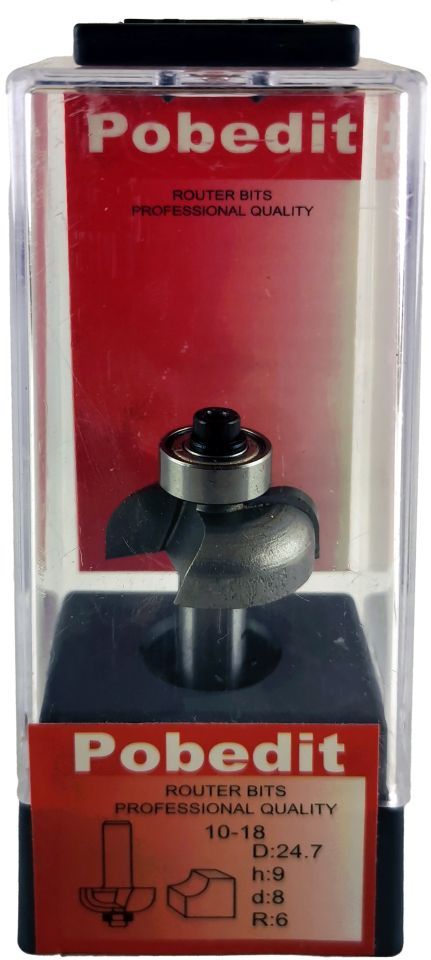 Радиусная обратная кромочная фреза с подшипником D-24.7 мм, R-6 мм, d-8 мм Pobedit P-1018-08-06 Радиусная обратная кромочная фреза с подшипником D-24.7 мм, R-6 мм, d-8 мм Pobedit P-1018-08-06