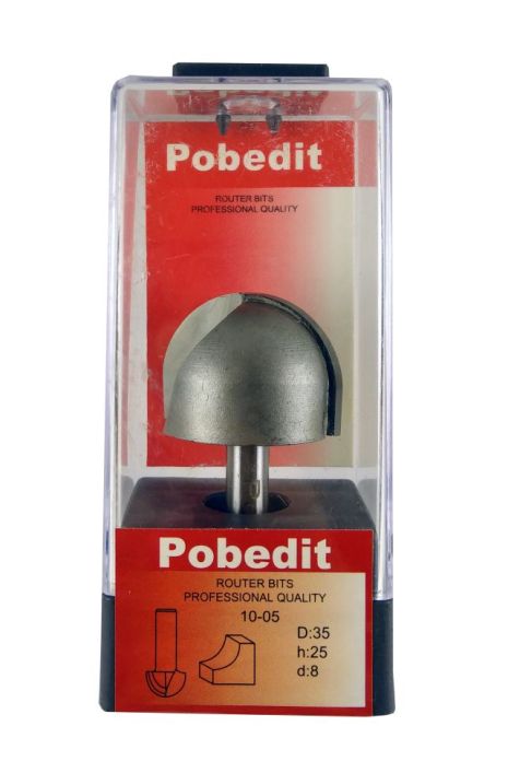 Галтельная фреза по дереву, полукруглая D-35 мм, d-8 мм Pobedit P-1005-08-35