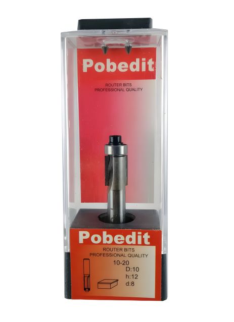 Обкаточная фреза прямая двухножевая с нижним подшипником D-10 мм, d-8 мм Pobedit P-1020-08-1012