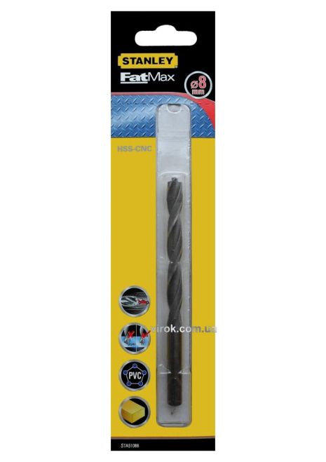 Швидкісне свердло 8 мм по металу, дереву, пластику, Stanley STA51088-QZ