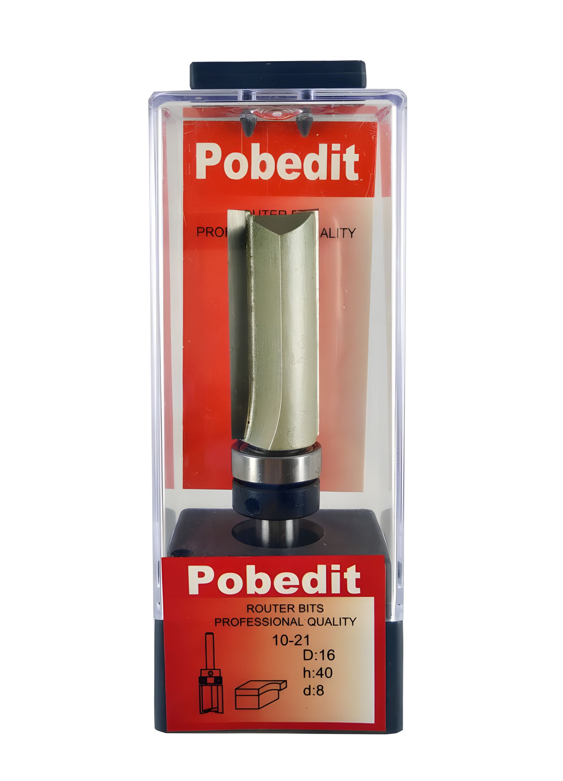 Фреза Pobedit P-1021-08-1640, обкаточная прямая двухножевая, с верхним подшипником, D-16 мм, d-8 мм Фреза Pobedit P-1021-08-1640, обкаточная прямая двухножевая, с верхним подшипником, D-16 мм, d-8 мм