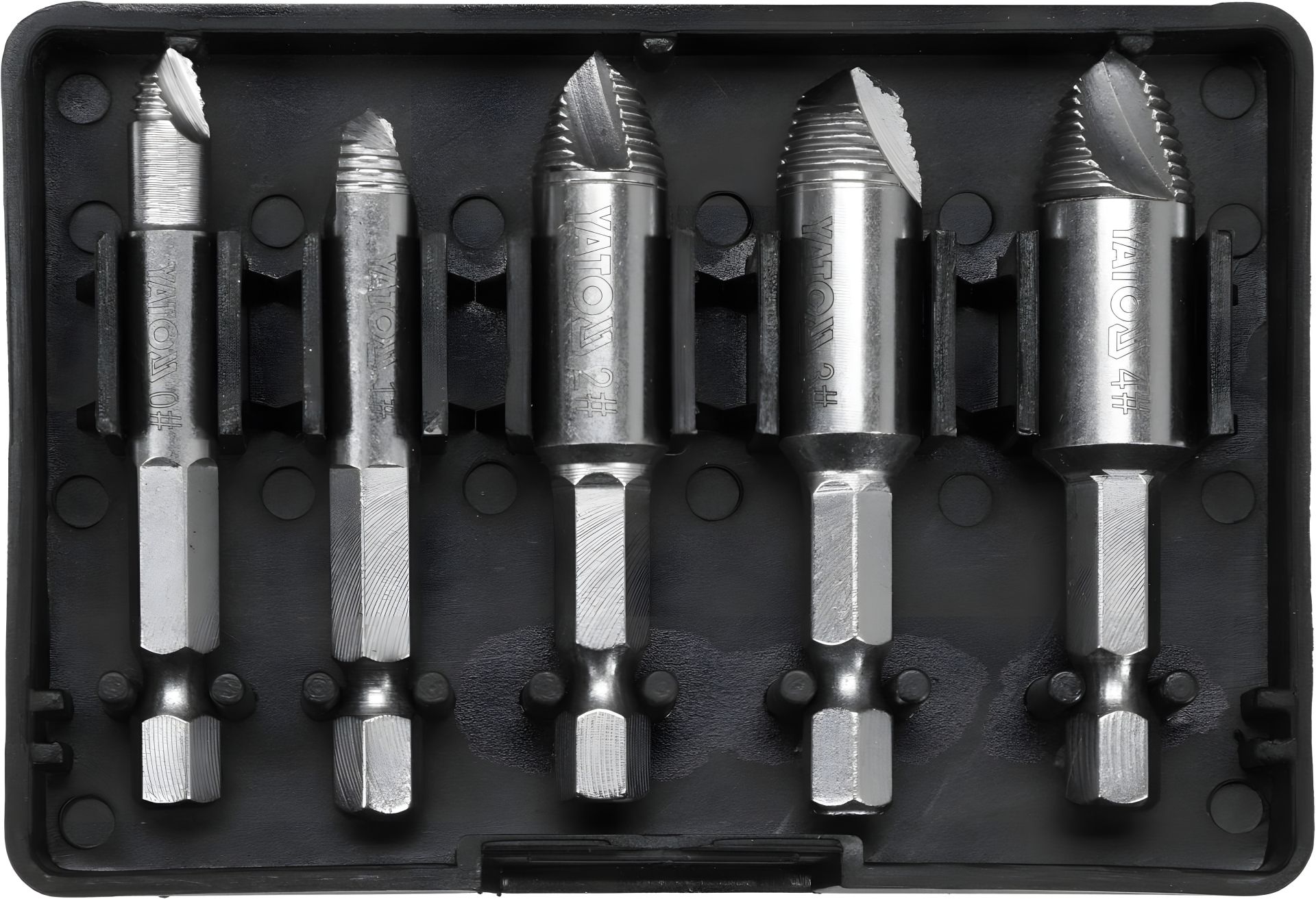 Набор экстракторов для сломанных винтов HEX - 1/4" HSS 4241 5 шт. Yato YT-06035 Набор экстракторов для сломанных винтов HEX - 1/4" HSS 4241 5 шт. Yato YT-06035