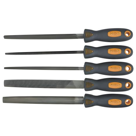 Набір напильників по металу, 5 шт., двокомп. рукоятка, сталь T12, NEO 37-610