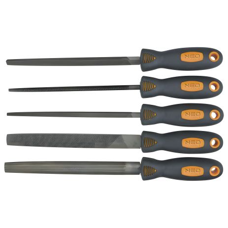 Набор металлических напильников (5 шт.), двухкомпонентная рукоятка, NEO 37-610