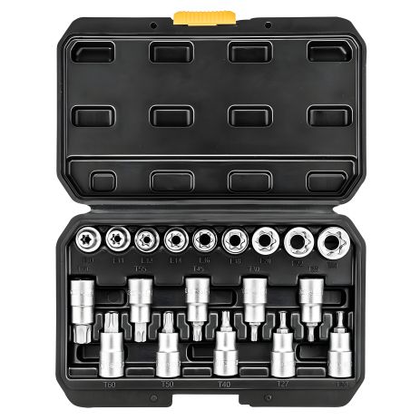 Сменные наконечники и головки, набор 19 шт., 1/2", сталь CrV, пластмассовый футляр Tope Сменные наконечники и головки, набор 19 шт., 1/2", сталь CrV, пластмассовый футляр Tope