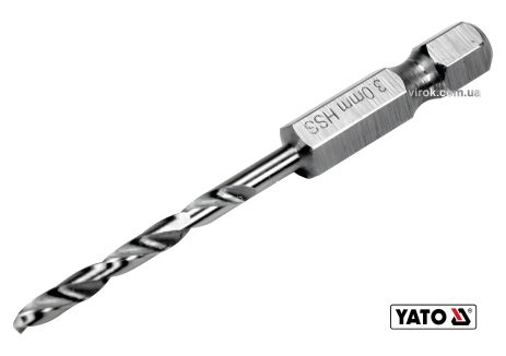 Сверло по металлу 3 x 61/31 мм HEX-1/4" HSS 6542 для нержавейки Yato YT-44863