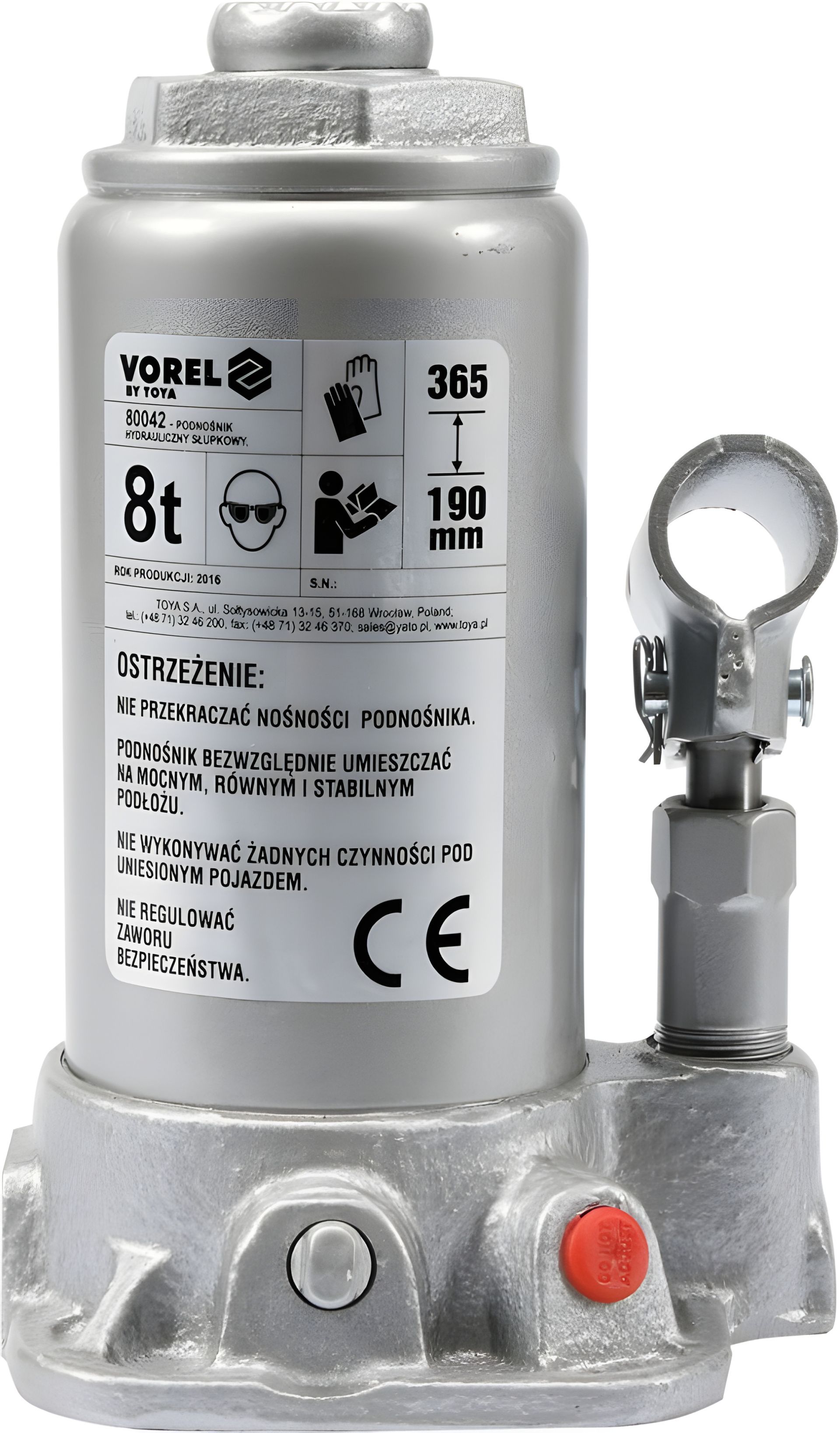 Гідравлічний домкрат "Пляшковий" 8 тонн Vorel 80042 Гідравлічний домкрат "Пляшковий" 8 тонн Vorel 80042