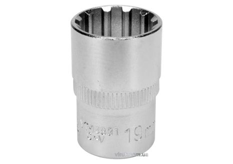 Головка торцева "Spline": квадрат 1/2", M19, l = 38 мм, CrV, YaTo YT-14831