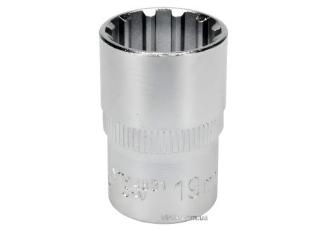 Головка торцева "Spline": квадрат 1/2", M19, l = 38 мм, CrV, YaTo YT-14831
